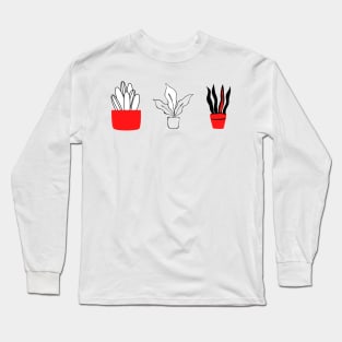 red black plant line art Long Sleeve T-Shirt